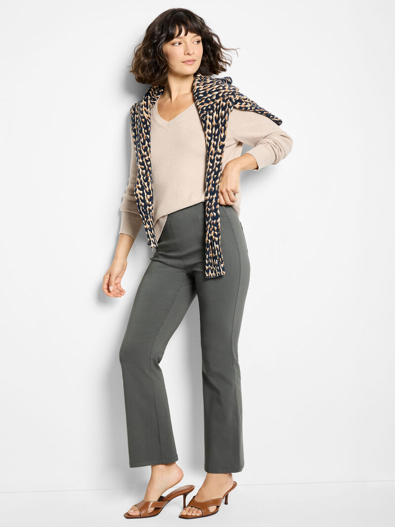 Woman Wears Waffle Stitch V-Neck Sweater image number 1