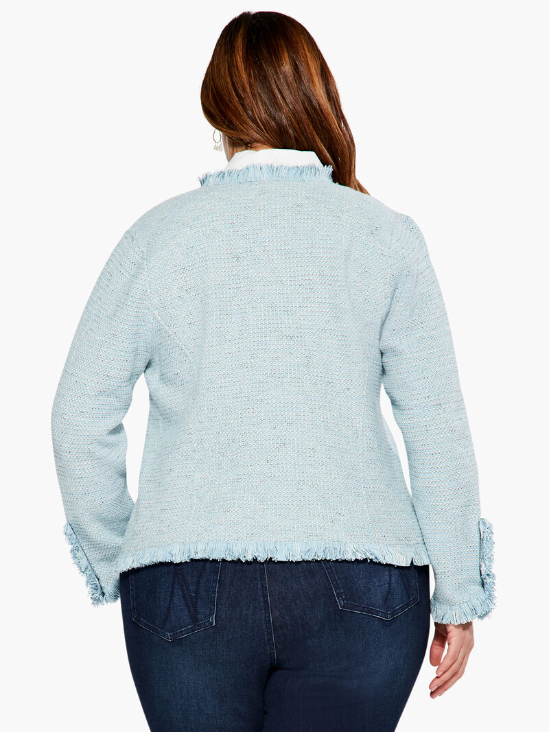 Woman Wears Fringe Mix Knit Jacket image number 2