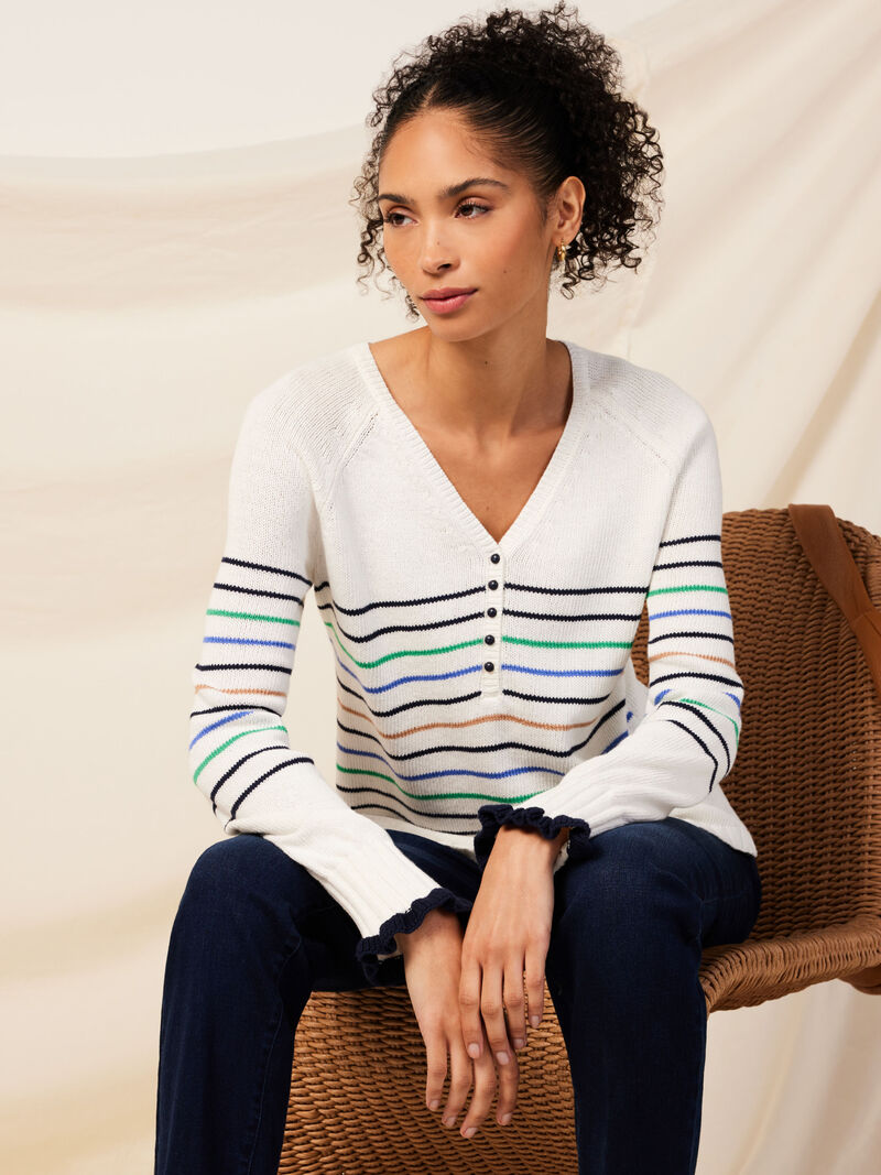 Woman Wears Maritime Stripe Sweater image number 0