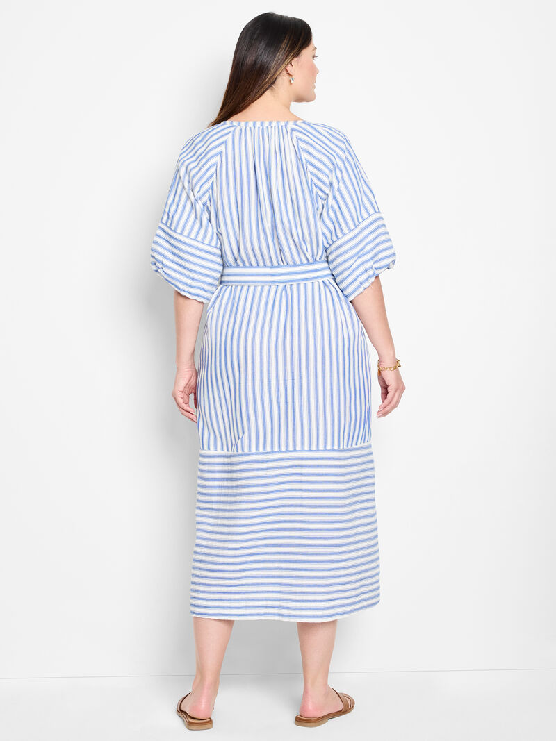 Woman Wears Double Gauze Mixed Stripe Dress image number 2