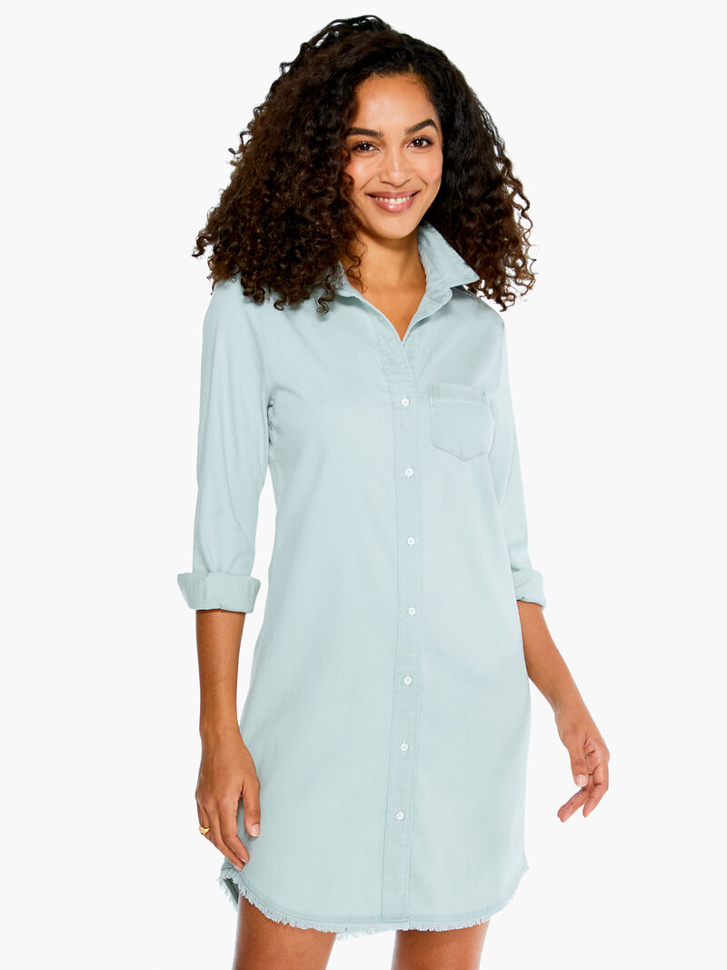 Woman Wears Denim Day Dress image number 0