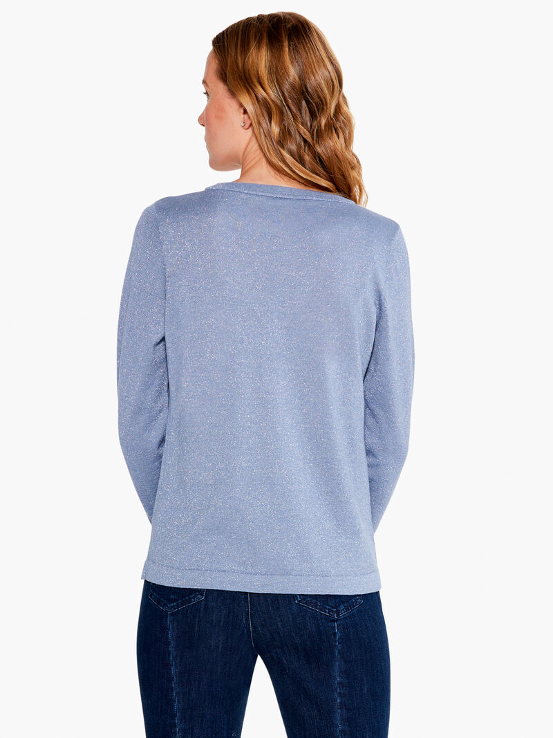 Woman Wears V Neck Long Sleeve Shimmer Sweater Tee image number 2