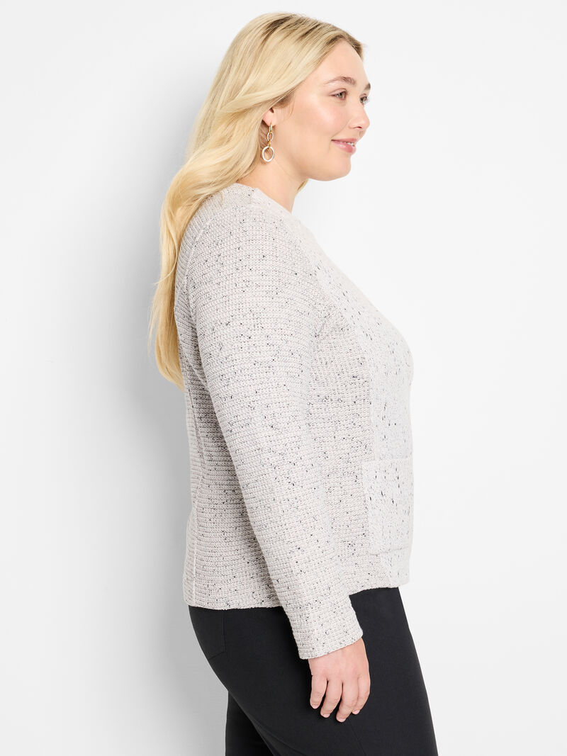 Woman Wears Zip Front Mix Knit Jacket image number 2