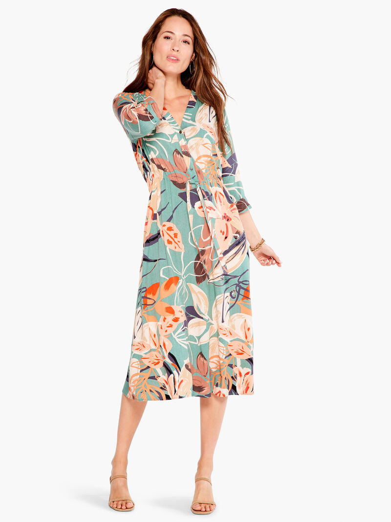 Woman Wears Artful Floral Live In Dress image number 3