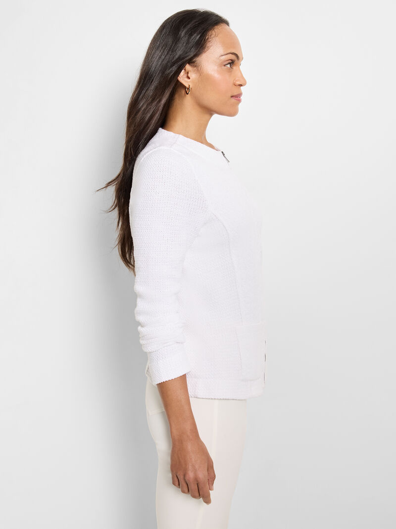 Woman Wears Weave Mix Knit Zip Jacket image number 2