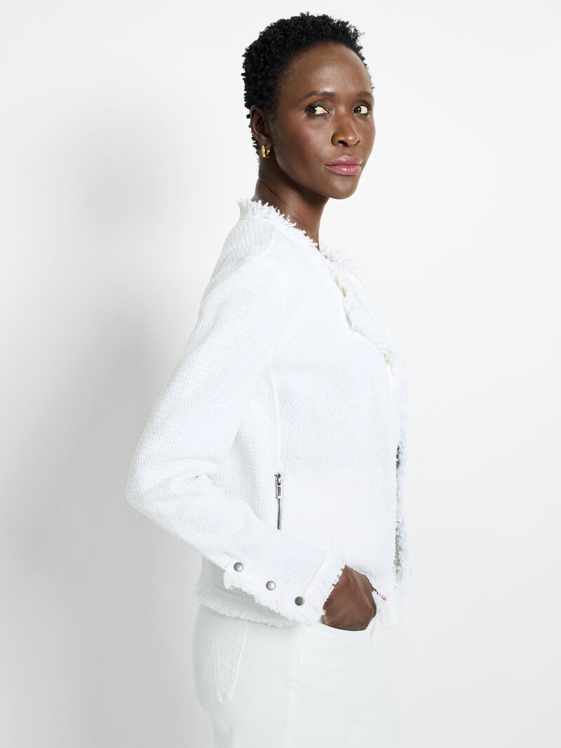 Woman Wears Fringe Mix Knit Jacket image number 3