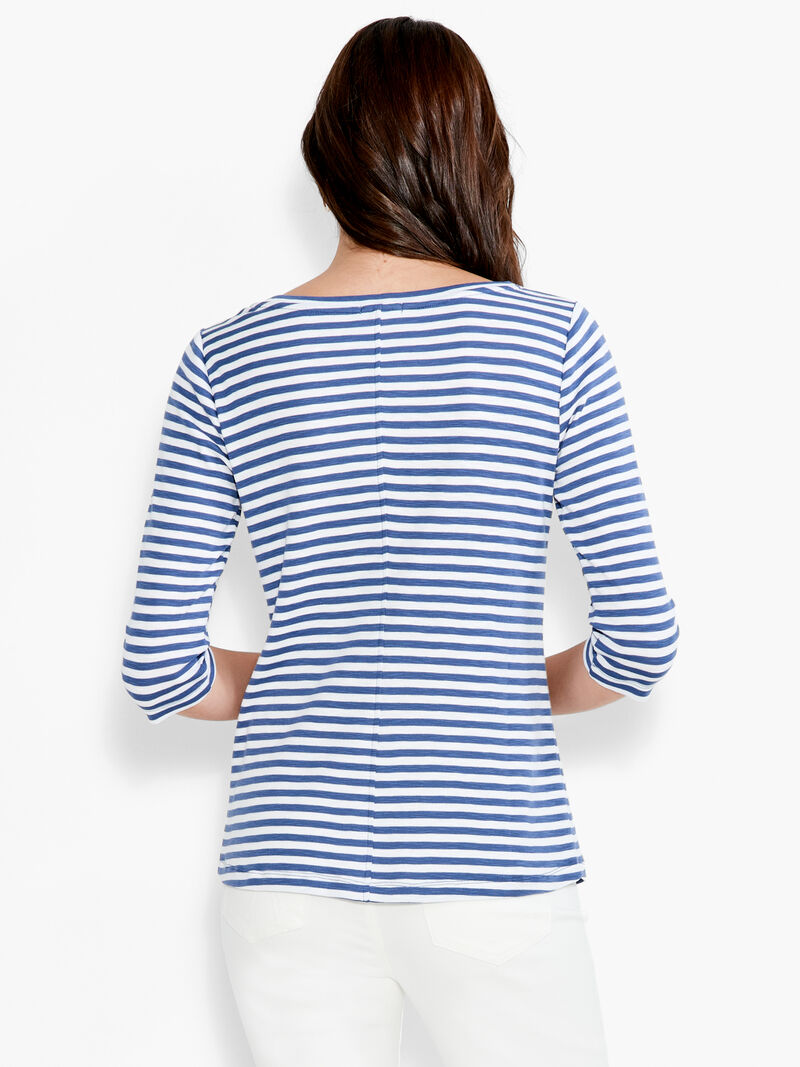 Woman Wears NZT 3/4 Sleeve Stripe Boat Tee image number 2