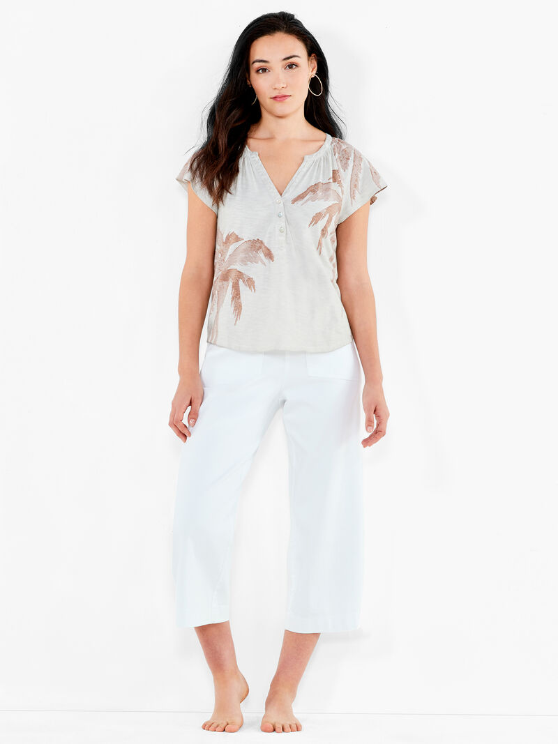 Woman Wears NZT Placed Palm Flutter Sleeve Henley image number 1