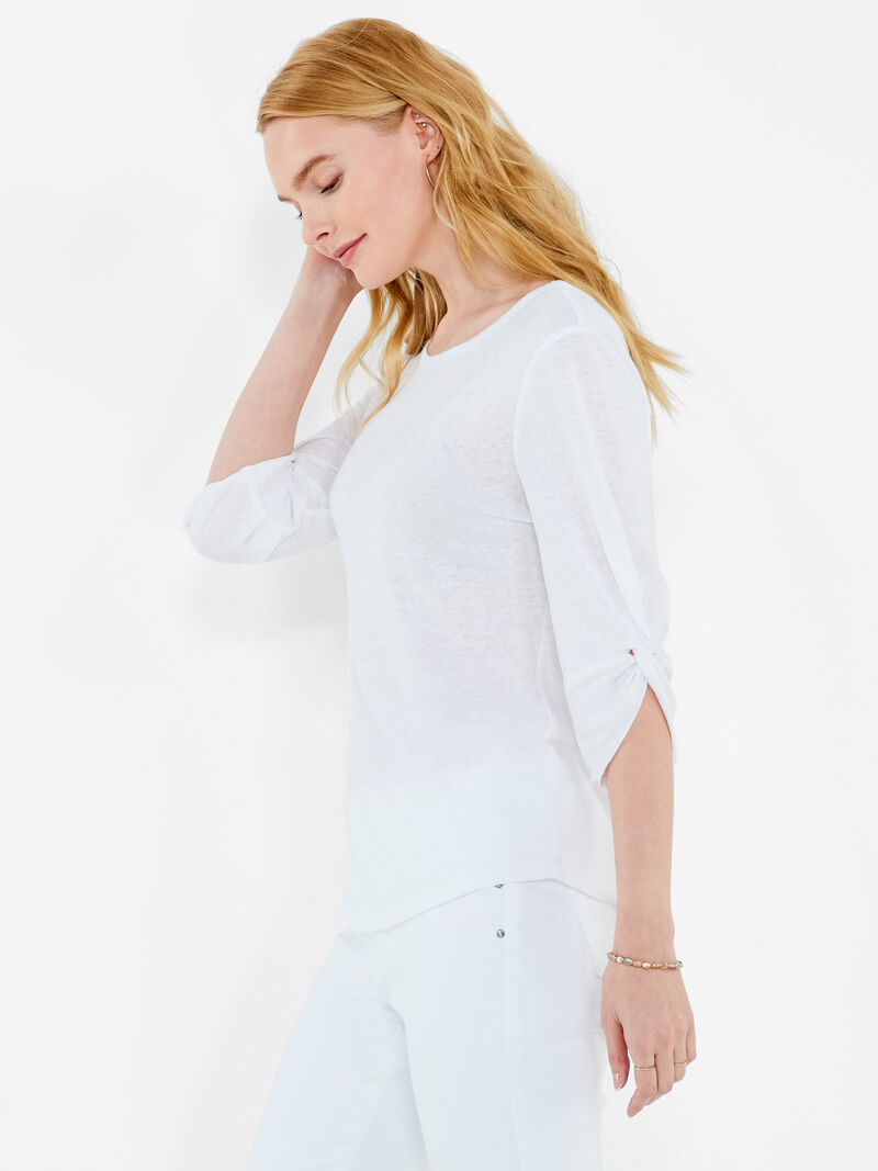 Woman Wears NZT Elbow Knot Sleeve Boat Neck Tee image number 1