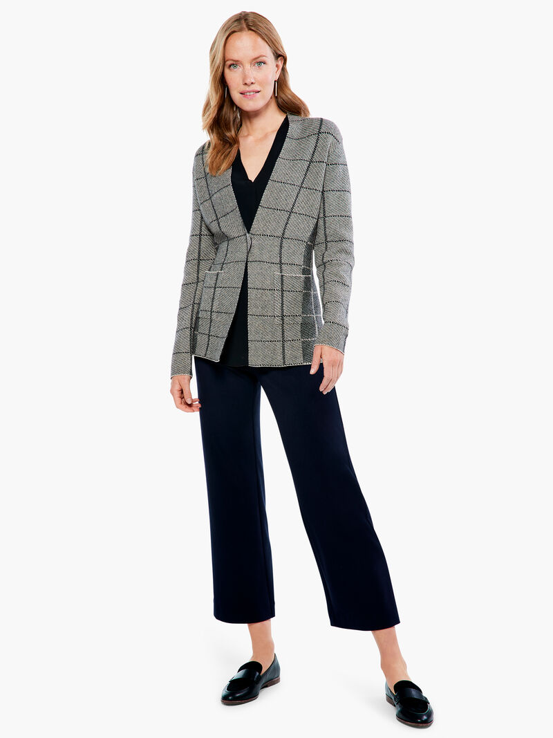 Woman Wears Placed Plaid Knit Blazer image number 3