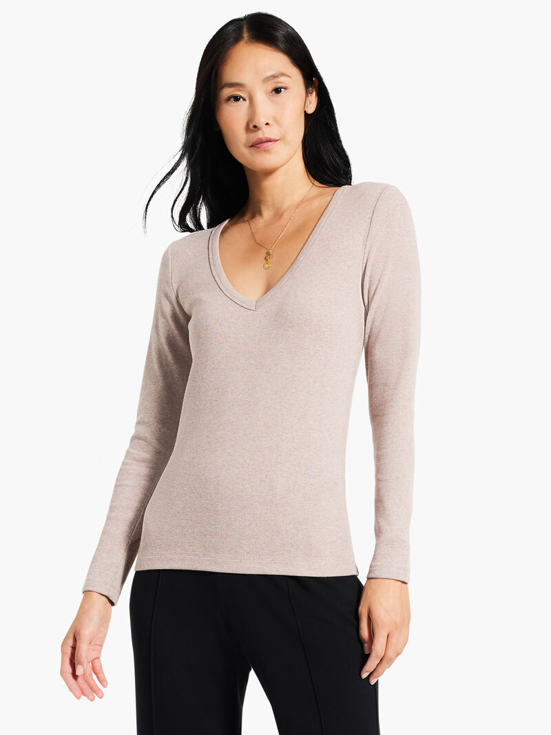 Woman Wears Perfect Knit Rib Long Sleeve V Neck image number 0