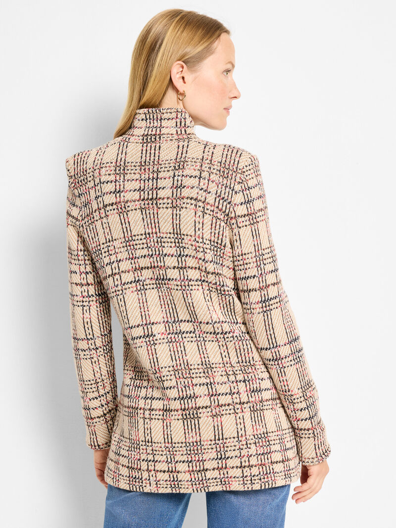 Woman Wears Stitchy Plaid Knit Blazer image number 5