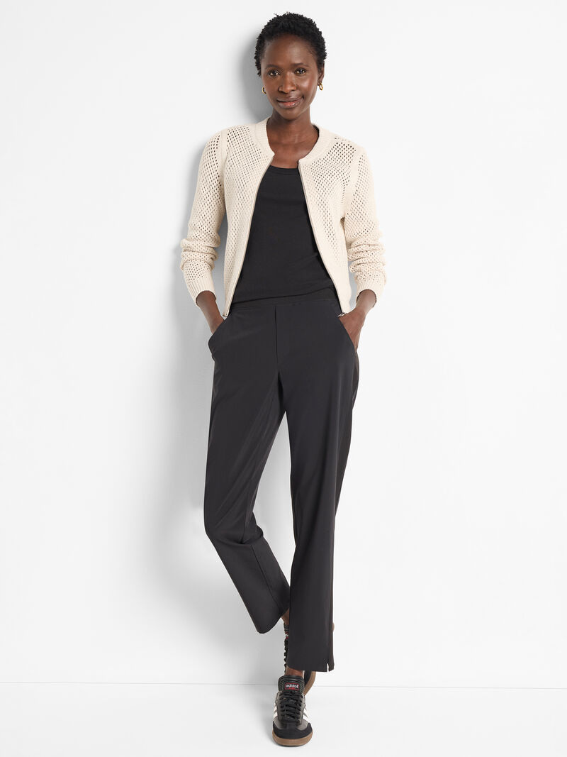 Woman Wears Zip Front Mesh Cardigan image number 1