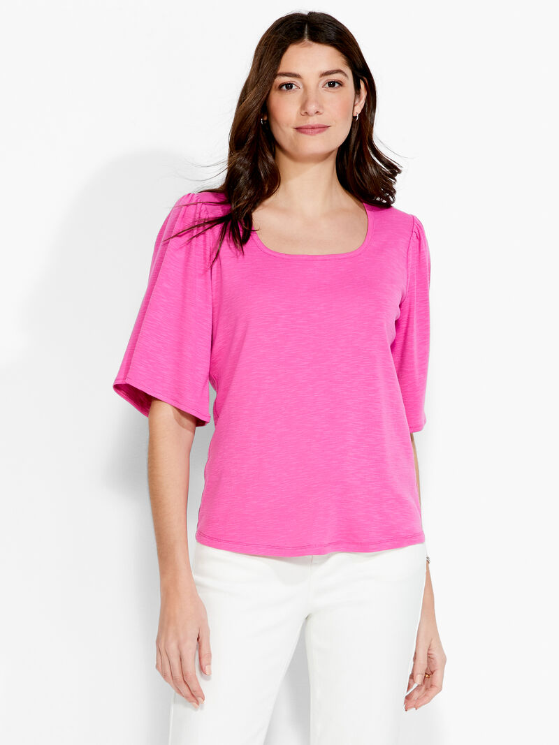 Woman Wears NZT Square Neck Flutter Sleeve Tee image number 0