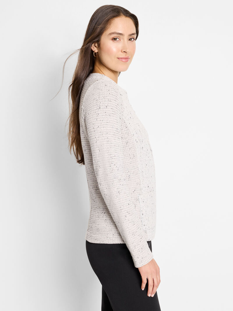 Woman Wears Weave Mix Knit Zip Jacket image number 3