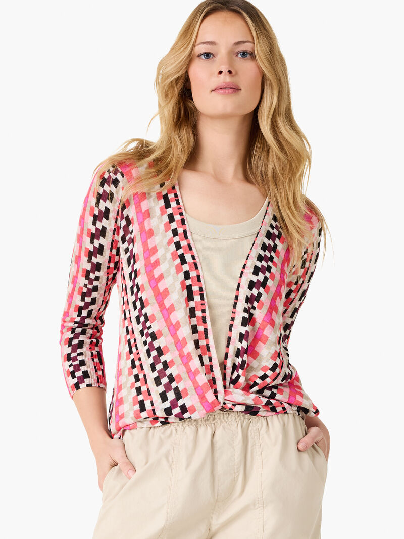 Woman Wears Pixel Sunset 4-Way Cardigan image number 1