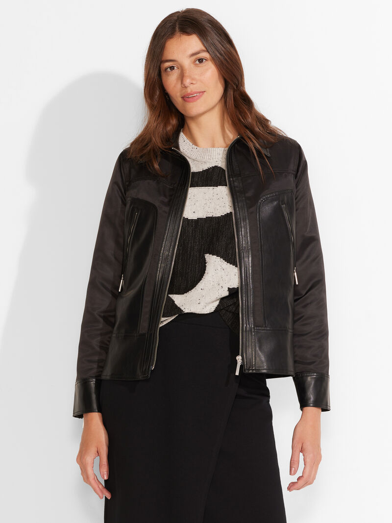 Woman Wears Faux Leather Mix Jacket image number 1
