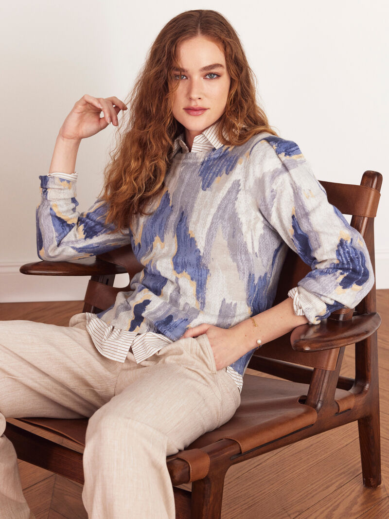 Woman Wears Misty Ikat Sweater image number 1