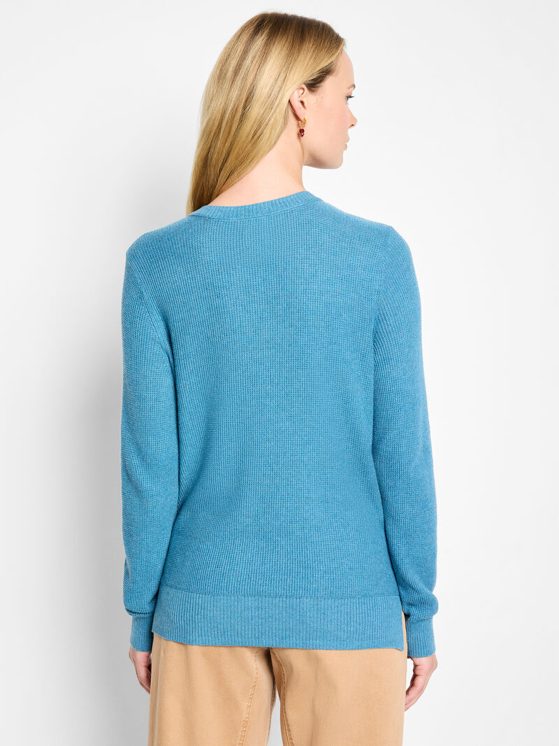 Woman Wears Waffle Stitch V-Neck Sweater image number 4