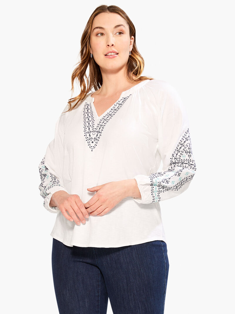 Woman Wears Embroidered Solstice Top image number 0