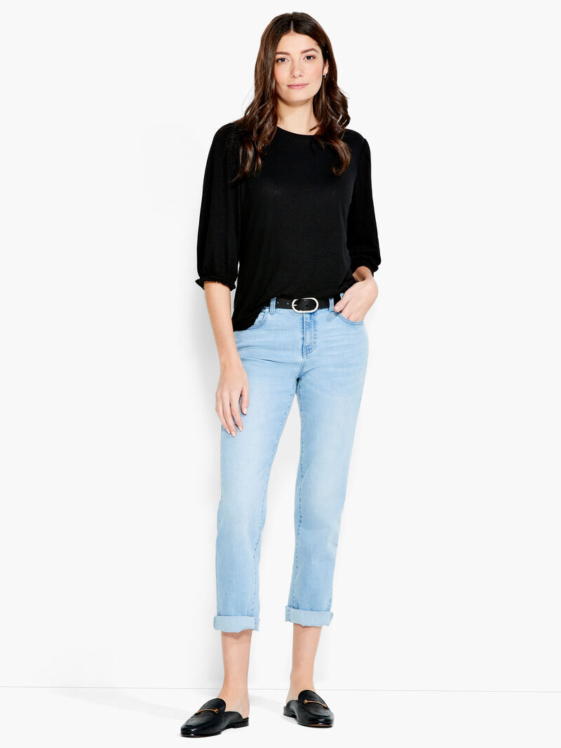 Woman Wears NZT Crew Neck 3/4 Pleated Sleeve Tee image number 3