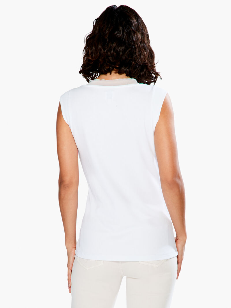Woman Wears Drapey Rib Mesh Trim Tank image number 2