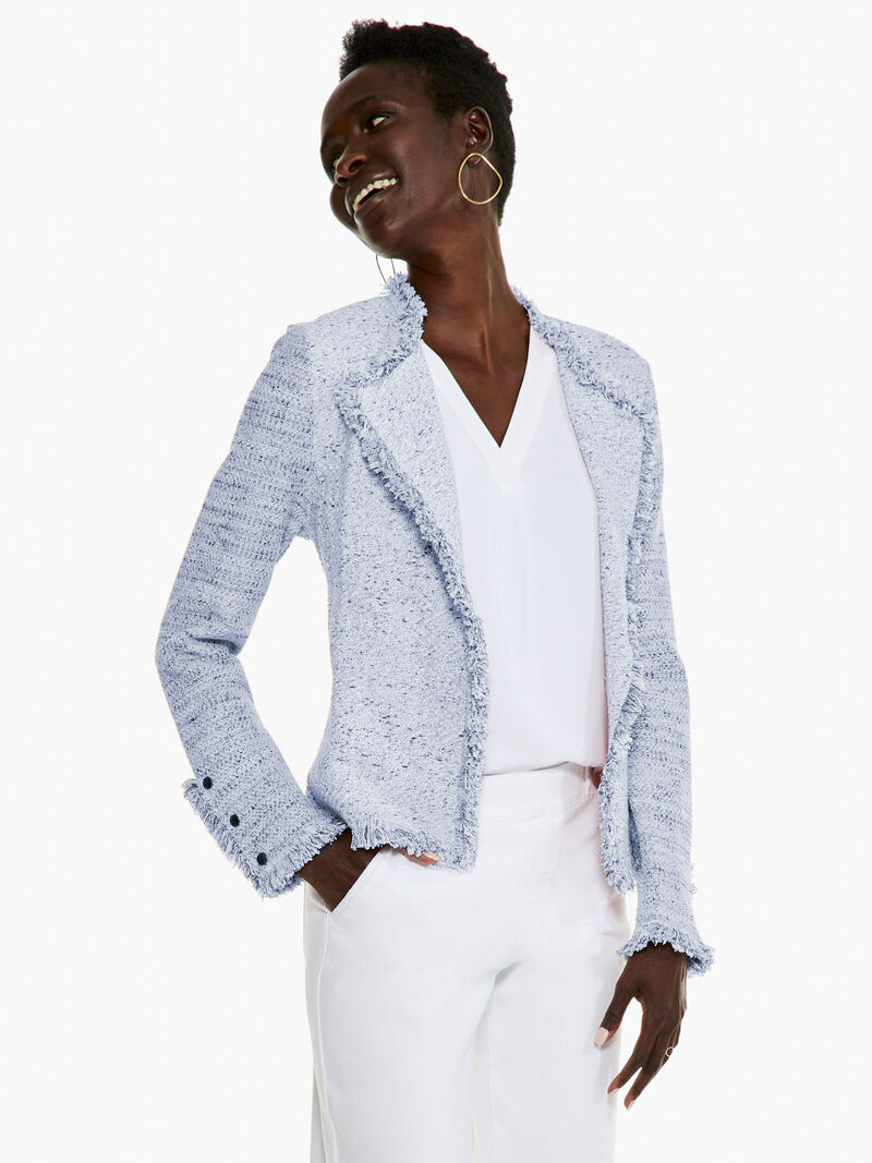 Woman Wears Fringe Mix Knit Jacket image number 0