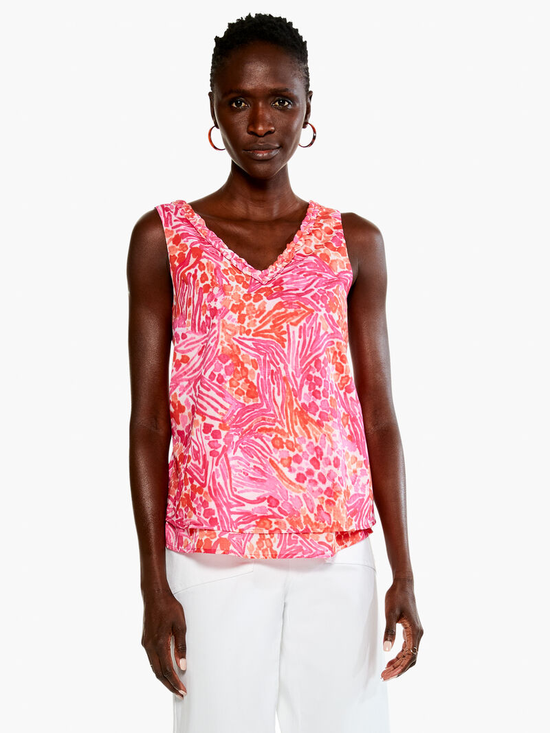 Woman Wears Watercolor Petals Tank image number 1