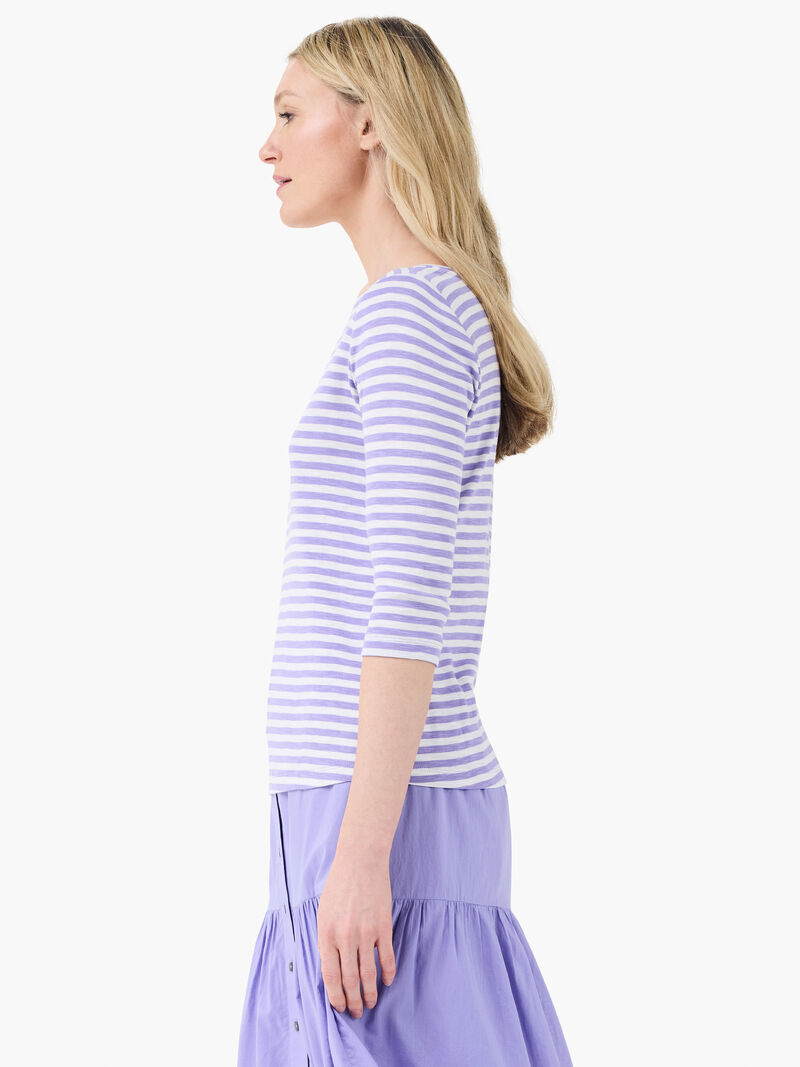 Woman Wears NZT 3/4 Sleeve Stripe Boat Tee image number 2