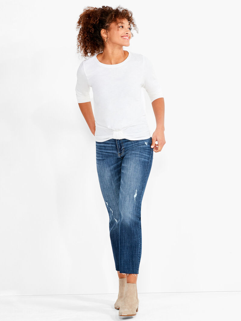Woman Wears NZT Bracelet Sleeve Knot Front Tee image number 3