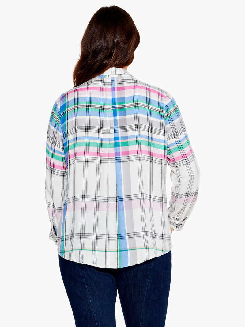Woman Wears Here To There Plaid Shirt image number 2