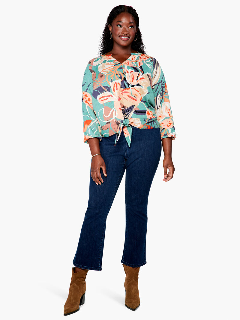 Woman Wears Artful Floral Live In Tie Top image number 3
