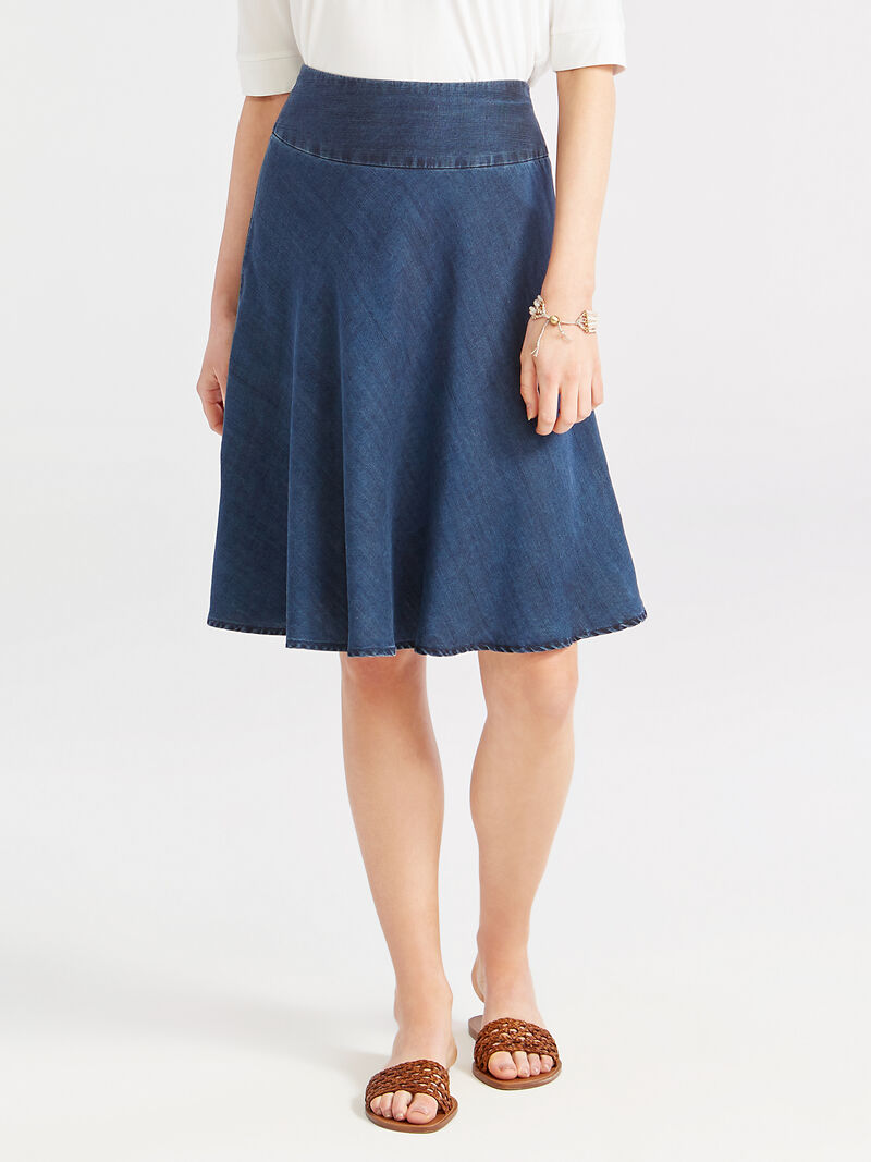 Woman Wears Summer Denim Fling Flirt Skirt image number 1