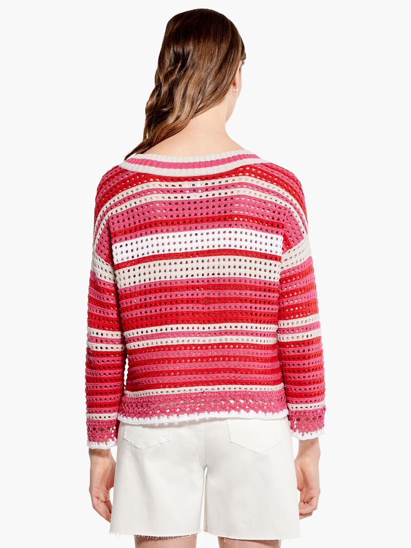 Woman Wears Colorful Crochet Sweater image number 2