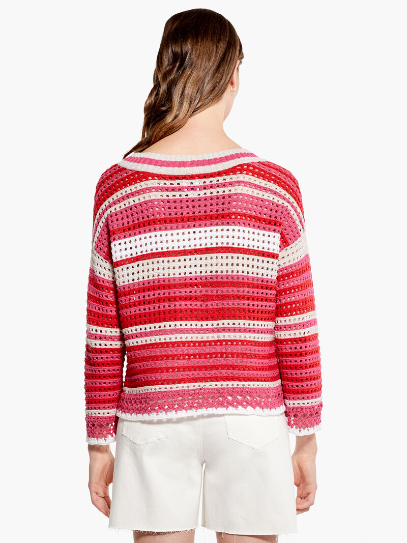 Woman Wears Colorful Crochet Sweater image number 2