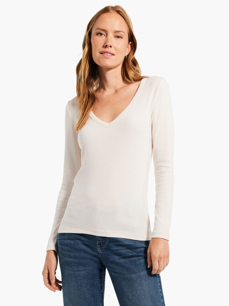 Woman Wears Perfect Knit Rib Long Sleeve V Neck image number 0