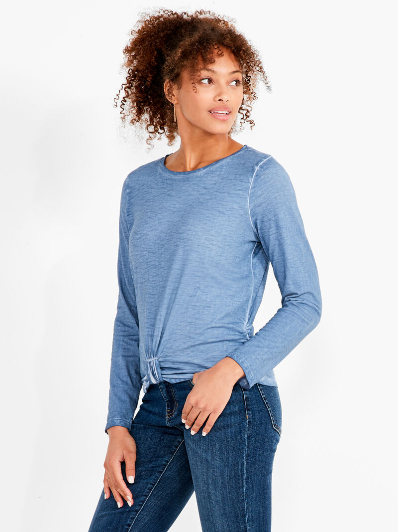 Woman Wears NZT Bracelet Sleeve Knot Front Tee image number 1