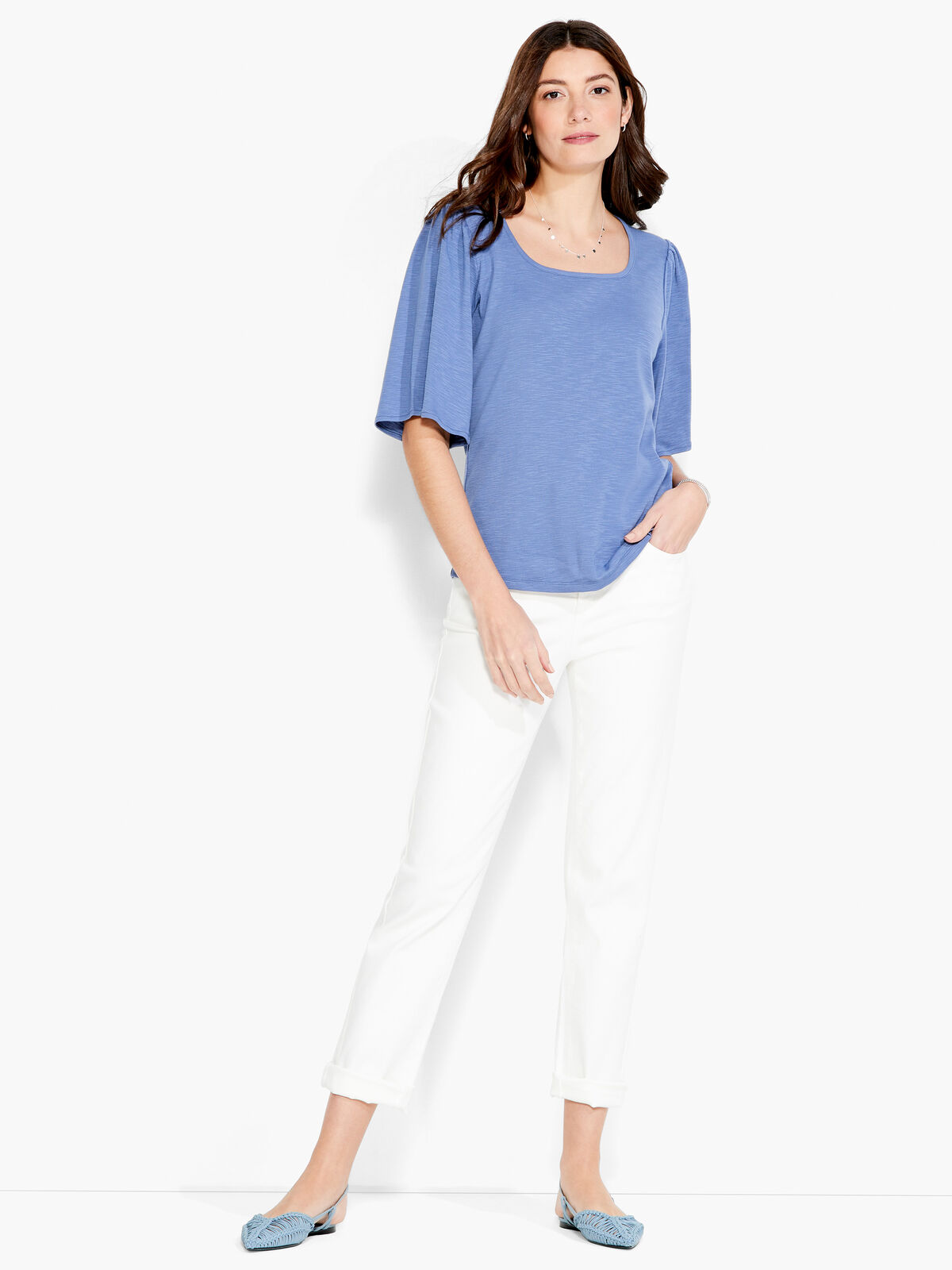 NZT Square Neck Flutter Sleeve Tee