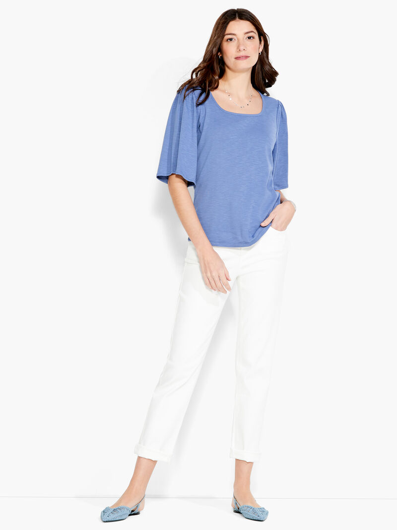 Woman Wears NZT Square Neck Flutter Sleeve Tee image number 3