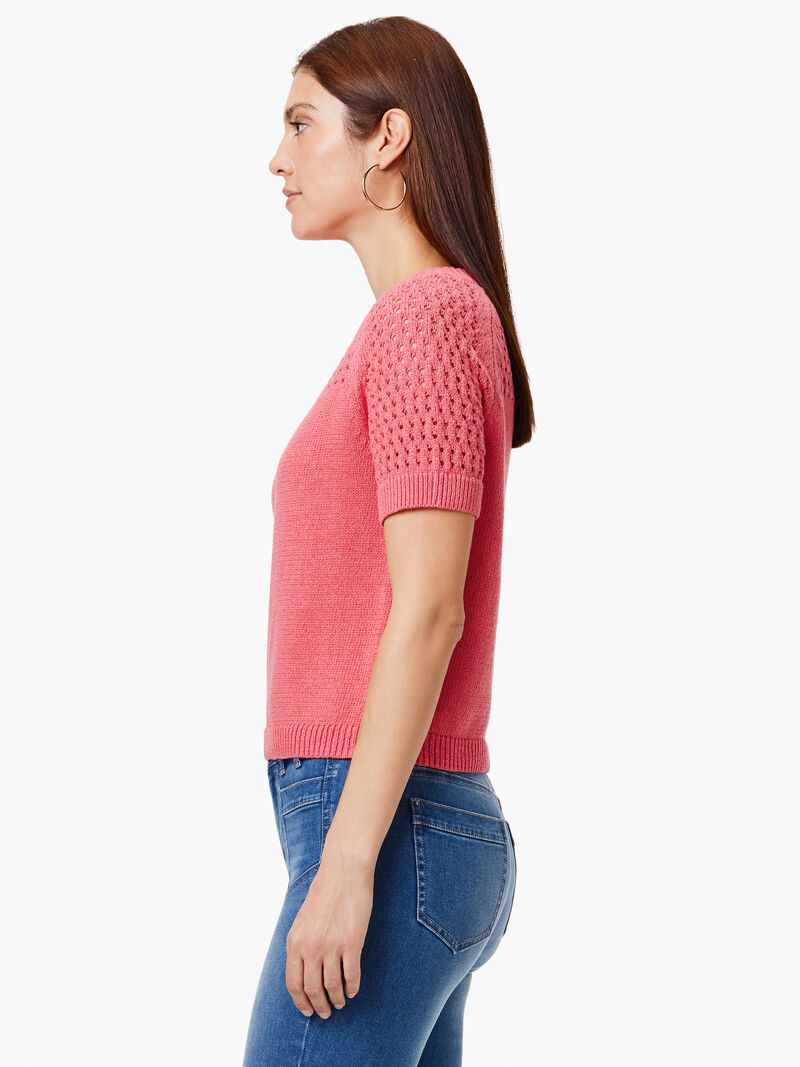 Woman Wears Placed Crochet Sweater Tee image number 1