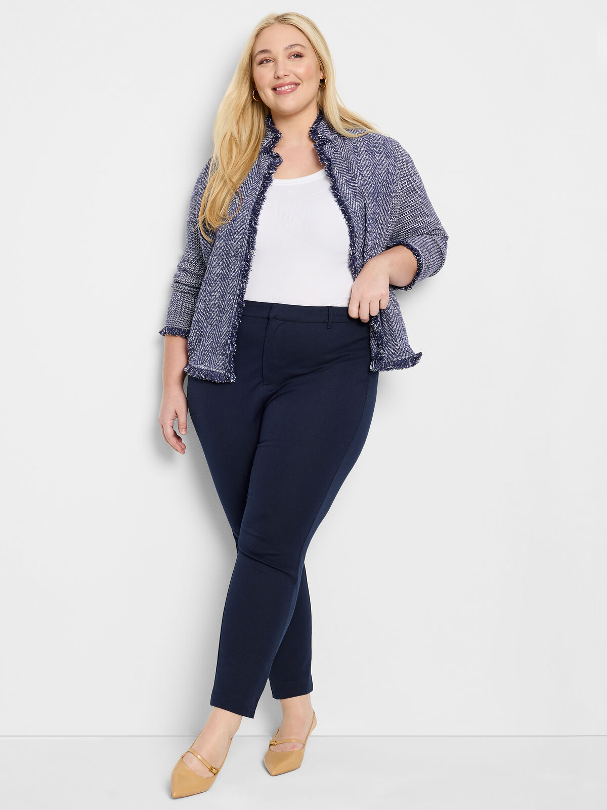 Notch Collar Fringe Mix Knit Jacket