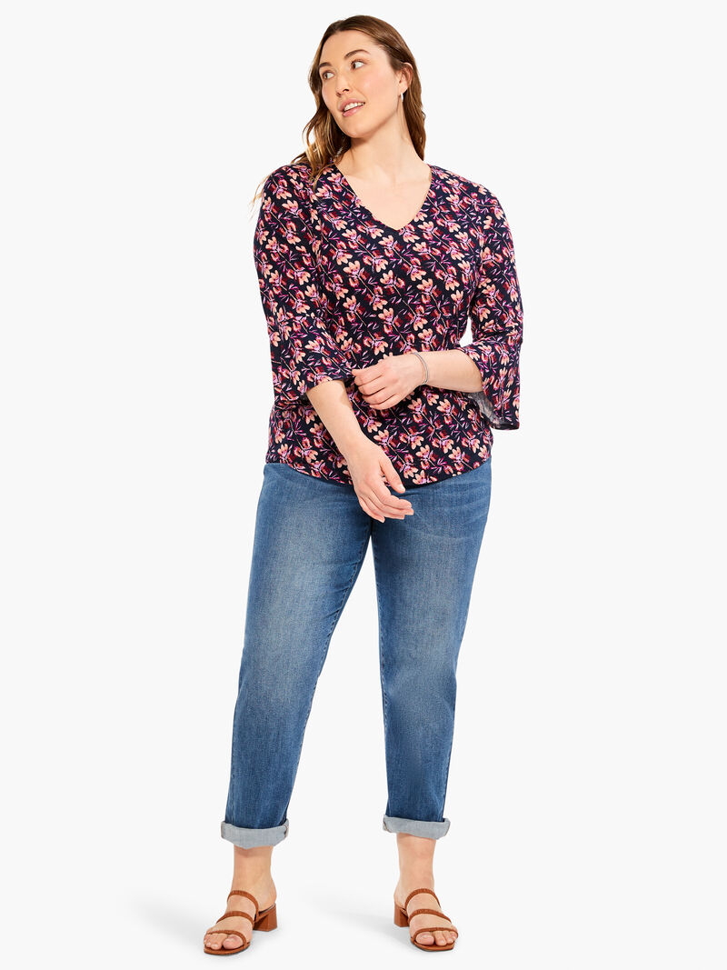 Woman Wears Stamped Petals Top image number 3
