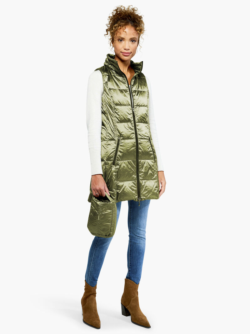 Woman Wears Anorak Long Down Filled Vest image number 3