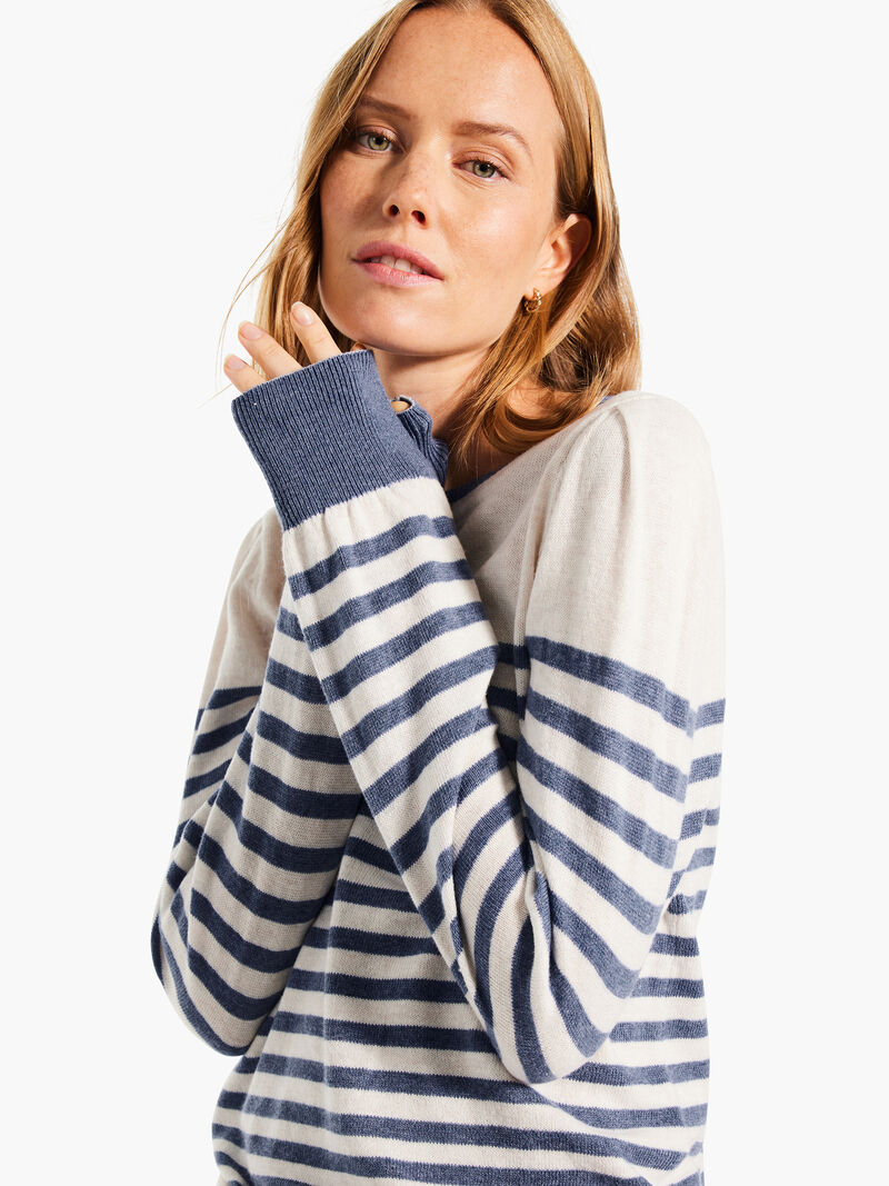 Woman Wears Striped Femme Sleeve Sweater image number 4