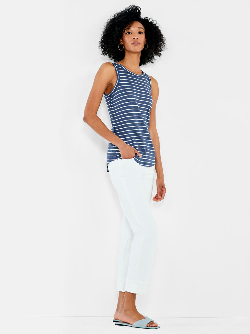 Woman Wears NZT Striped Boat Neck Tank image number 3