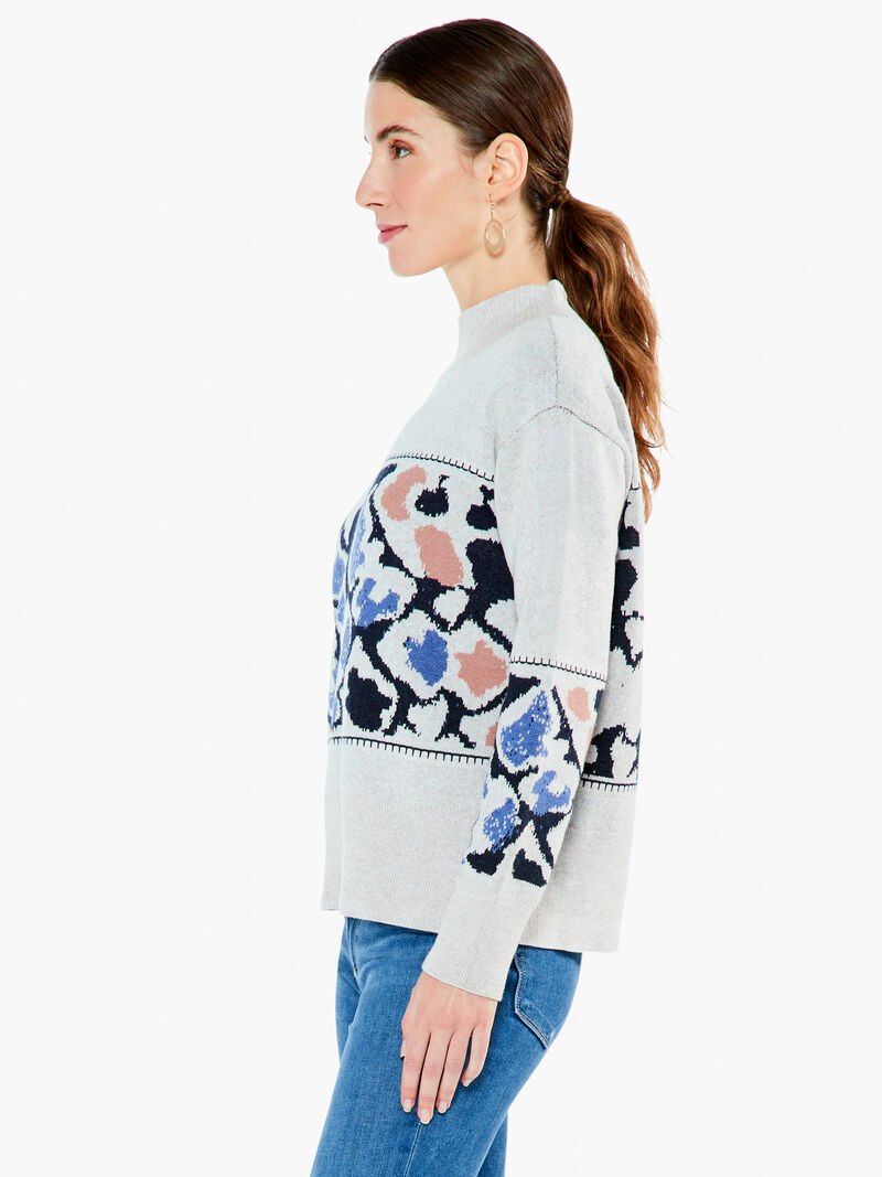 Woman Wears Mosaic Blues Sweater image number 2