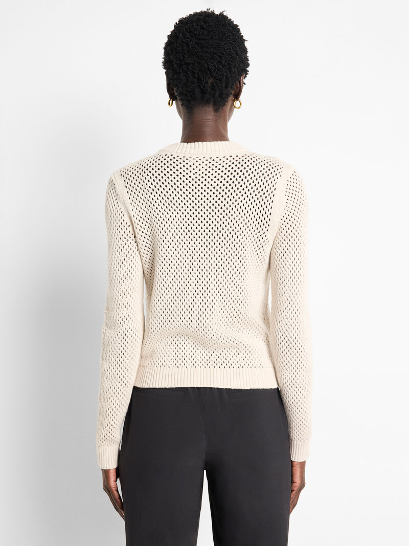 Woman Wears Zip Front Mesh Cardigan image number 3