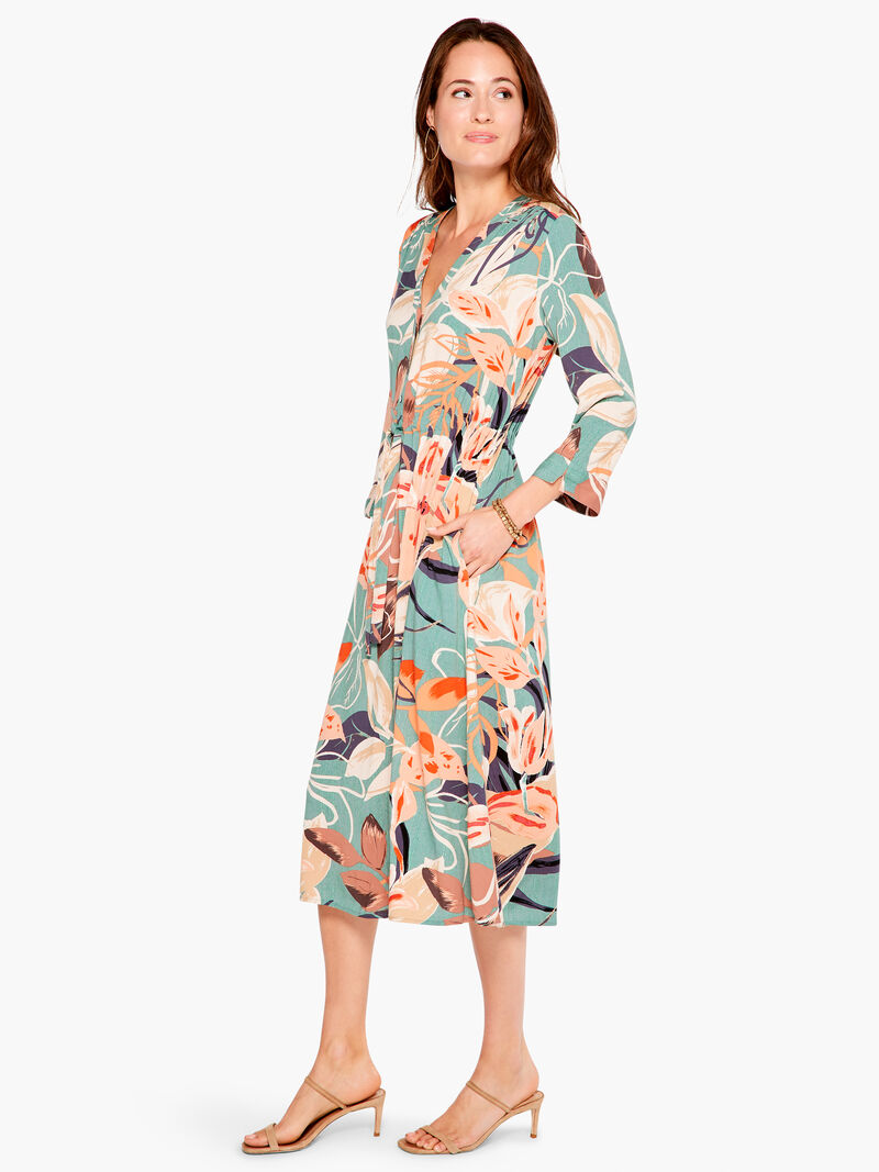 Woman Wears Artful Floral Live In Dress image number 1