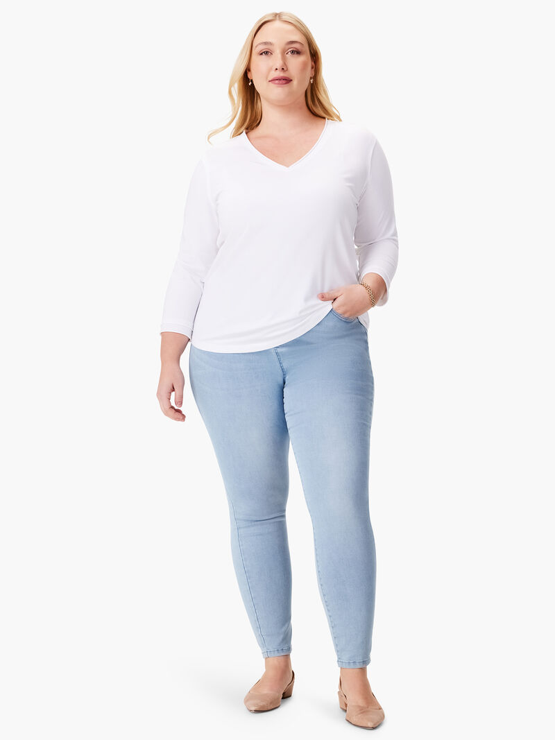 Woman Wears NZT 3/4 Sleeve Roll V Tee image number 3