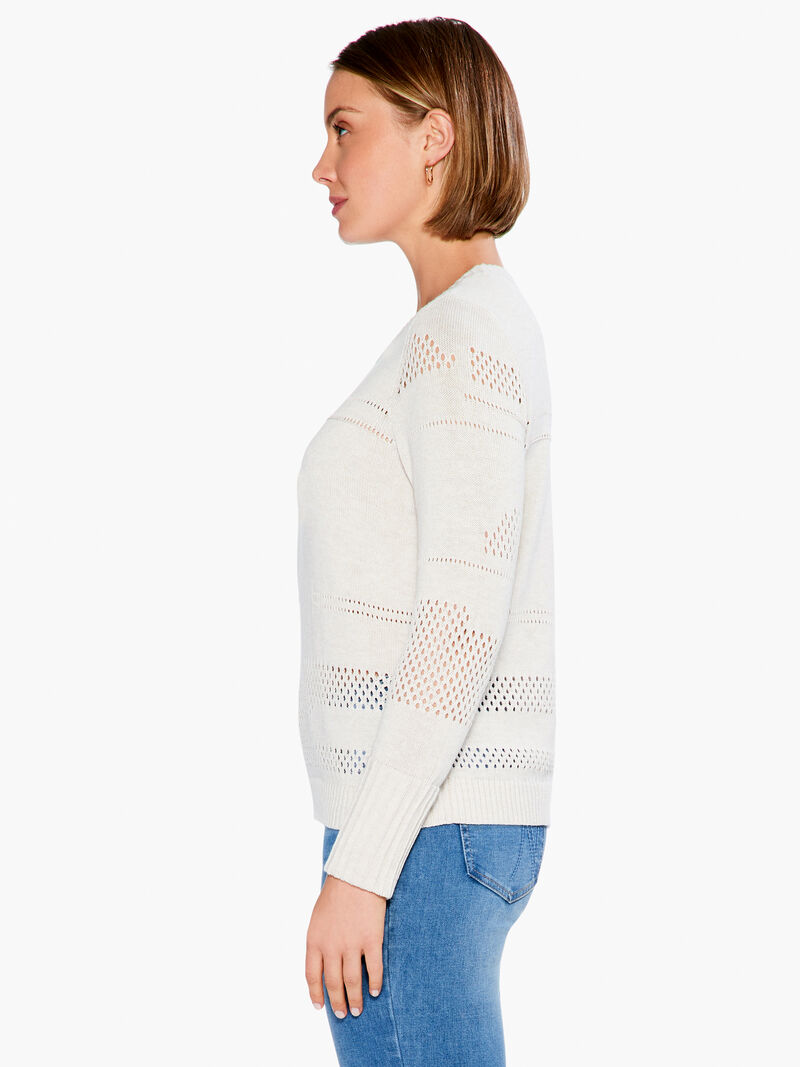 Woman Wears Placed Pointelle Sweater image number 1